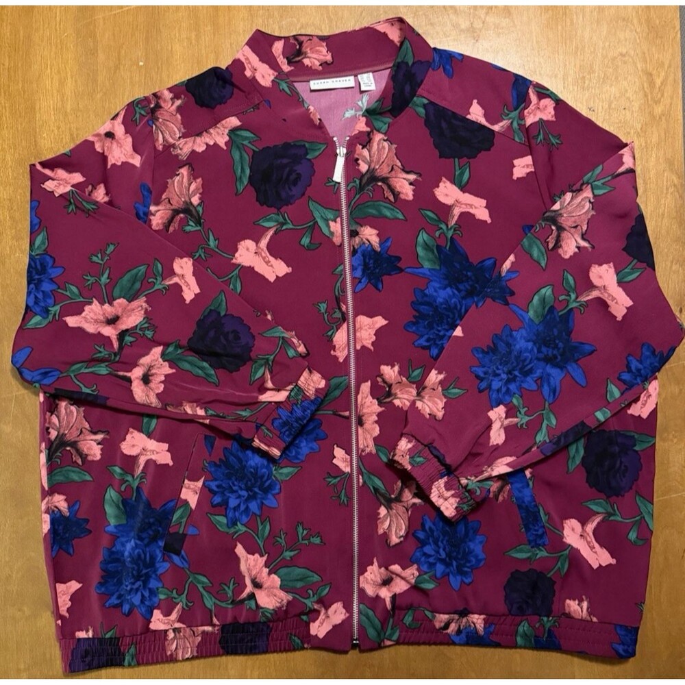 Susan Graver Women’s 2X Purple Floral Lightweight Floral Zip Up Jacket NWOT